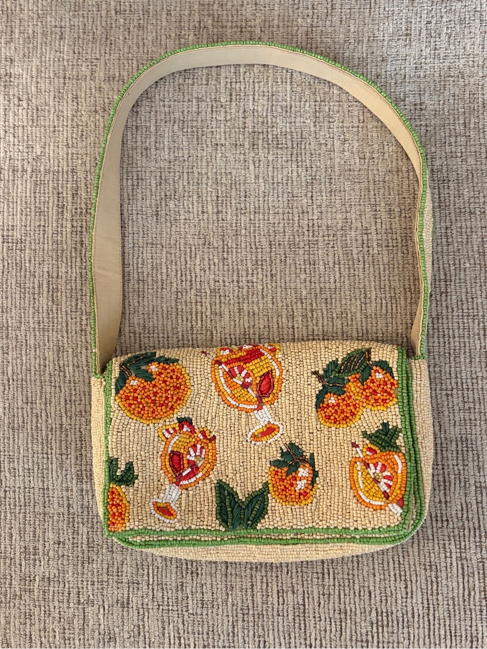 Beaded Peach Aperol Crossbody Bag - Orange & Green